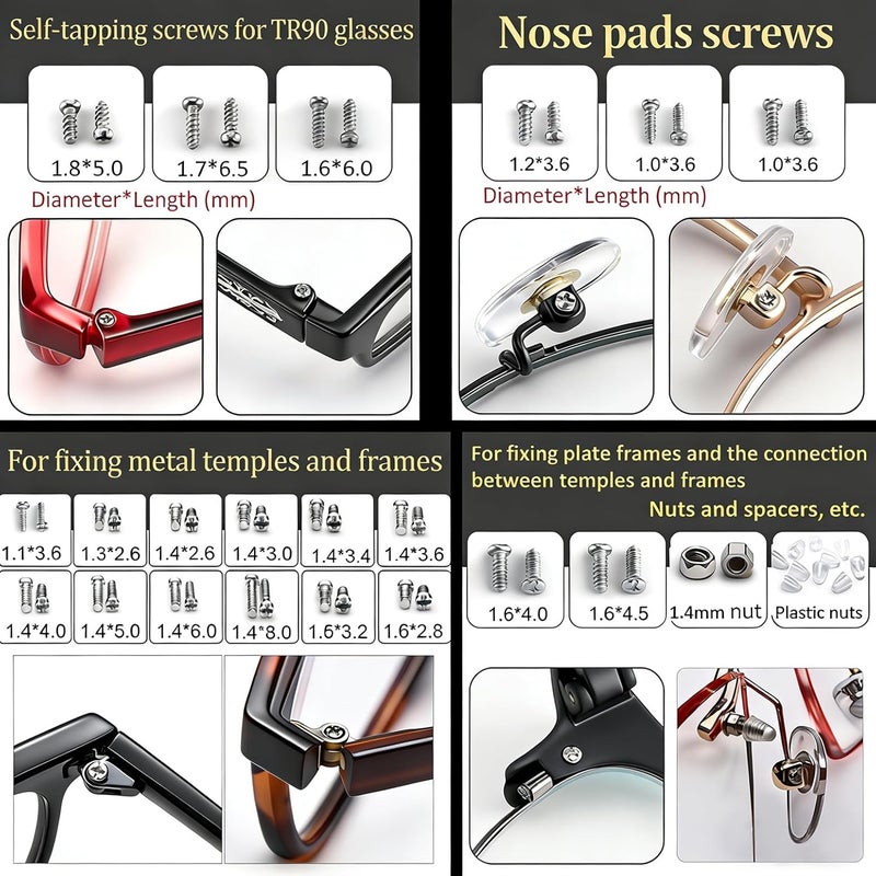 PFDHQS Eyeglass Repair Kit - 24 Types of Eyeglass Screw Size Glasses Repair Kit with Screws, Eyeglass Nose Pads, Eyeglass Screwdriver and Tweezer (24 Types Screws) - Image 3